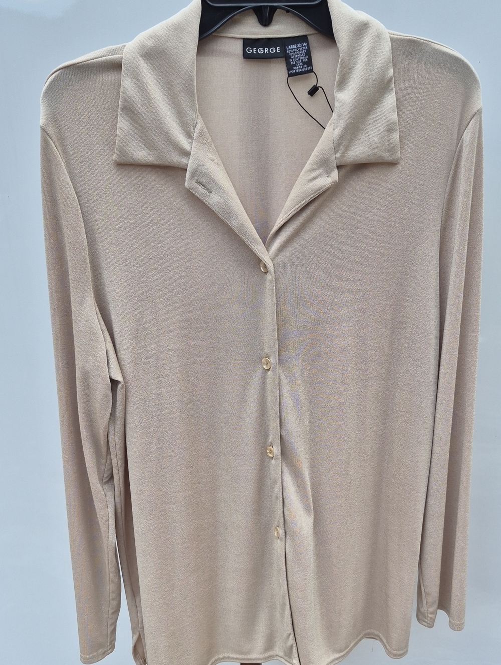 George Neutral Beige Long Sleeve Button-Front Top Size XL